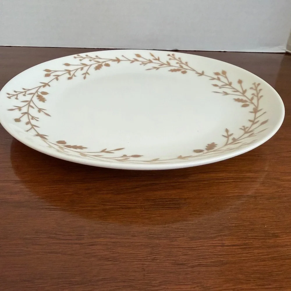 Pier 1 Imports Gilded Wreath Salad Plate Porcelain Gold Green Botanical 8 inch